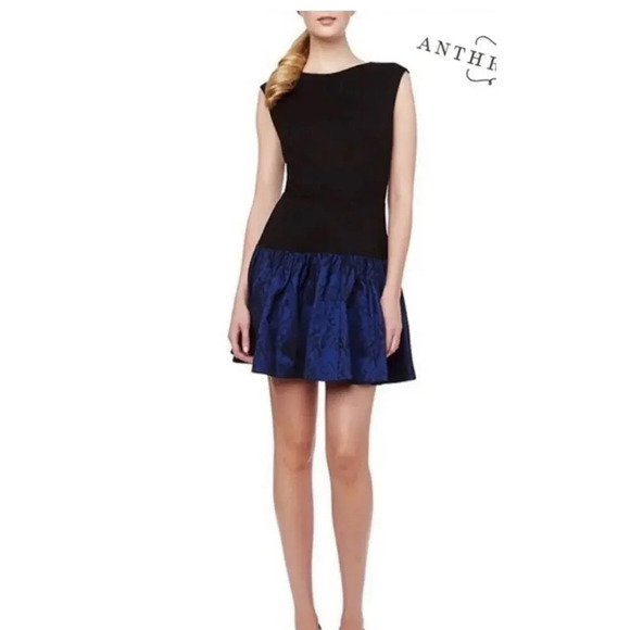 Anthropologie Erin Fetherston Dress Black Blue Mini Metallic Hepburn Small 1424 - Picture 1 of 13